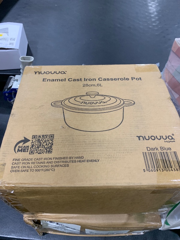 Photo 1 of Nuovva Enamelled Cast Iron Dutch Oven Pot with Lid – 6.4 Quart Non Stick Casserole Pot – Heavy Duty & Oven Safe up to 500° F for Bread Baking, Braising, Stews, Roasting – 28cm Dark Blue