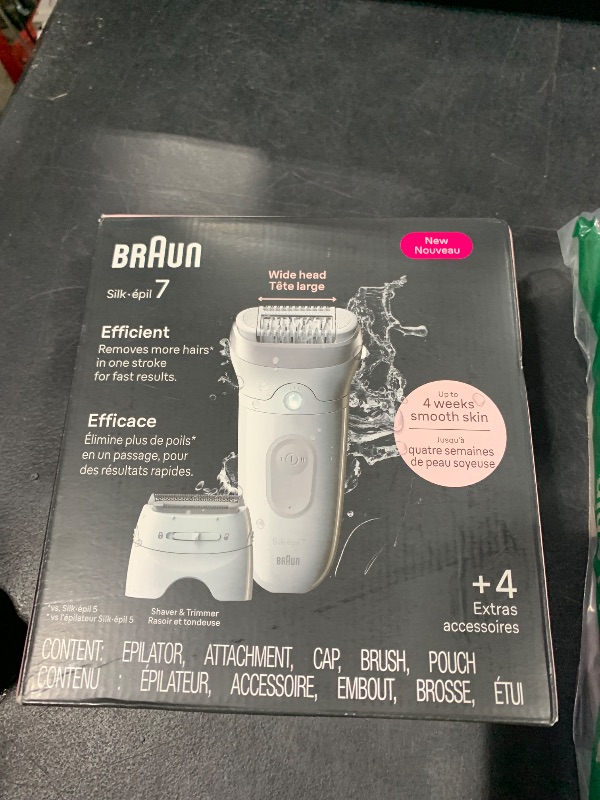Photo 1 of Braun Epilator Silk-épil 7, Hair Removal Device, Women Shaver & Trimmer, Wet and Dry, Wide Head, Includes Shaver Head and Trimmer Comb, SE7-041, Silver