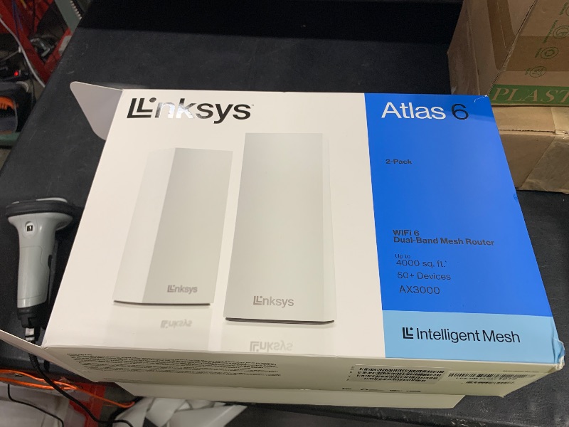 Photo 1 of Linksys Atlas WiFi 6 Router Home WiFi Mesh System, Dual-Band, 4,000 Sq. ft Coverage, 50+ Devices, Speeds up to (AX3000) 3.0Gbps - MX2000 2-Pack