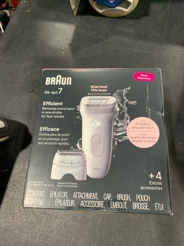 Photo 1 of Braun Epilator Silk-épil 7, Hair Removal Device, Women Shaver & Trimmer, Wet and Dry, Wide Head, Includes Shaver Head and Trimmer Comb, SE7-041, Silver