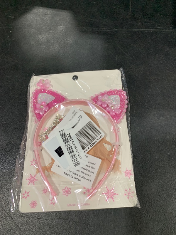 Photo 1 of YARIEW Rhinestone Cat Ears Headbands Cat Ear Tiaras for Women Crown Headband Hair Accessories for Women Halloween Cosplay Costume Accessory Pink