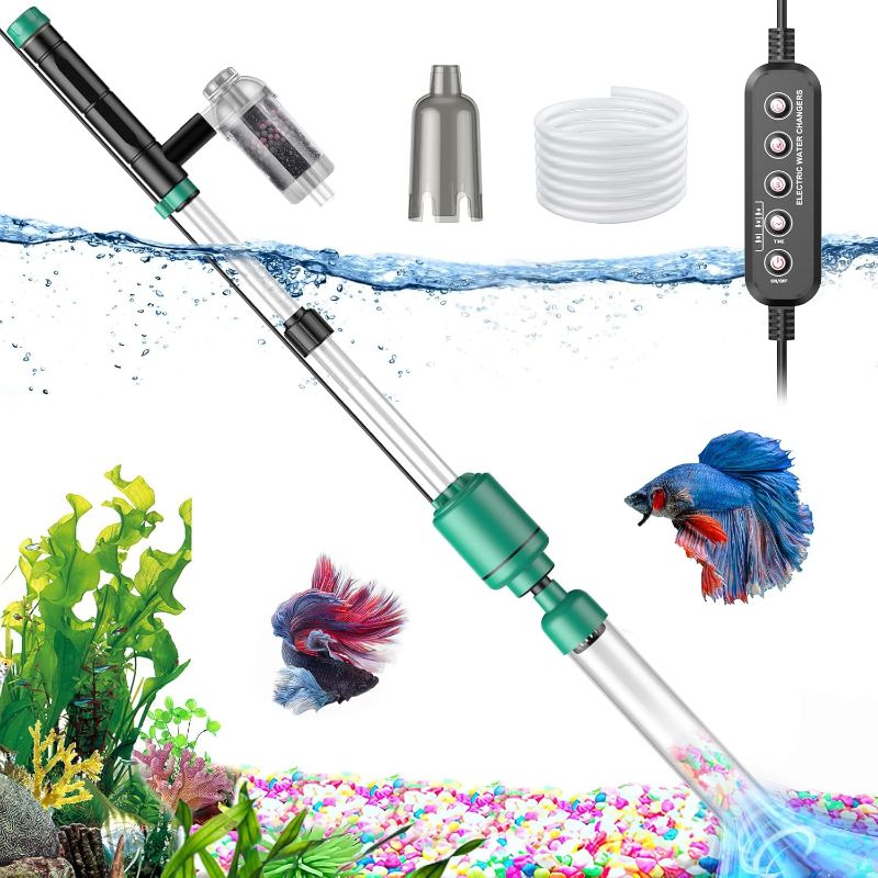 Photo 1 of Electric Aquarium Vacuum Gravel Cleaner: 24W Fish Tank Vacuum Gravel Cleaner with Strong Suction for Automatic Water Change Algae Remover Sand Wash Water Shower and Water Circulation, Timed Off
