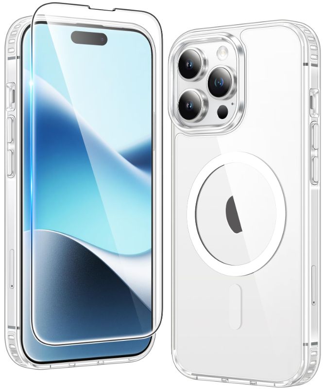 Photo 1 of FNTCASE for iPhone 14 Pro-Max Case: Clear Transparent Magnetic Drop Protective Cases | Shockproof Slim Thin Anti-Yellowing Cover & Shatterproof Rugged Hard Crystal TPU Phonecase