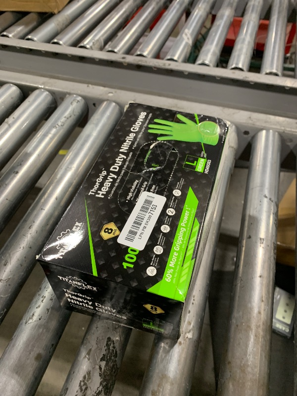 Photo 1 of TITANflex Thor Grip Heavy Duty Green Industrial Nitrile Gloves, 8-mil, Large, Box of 100, Gloves Disposable Latex Free with Raised Diamond Texture Grip, Powder Free, Rubber Mechanic (HD45G03)