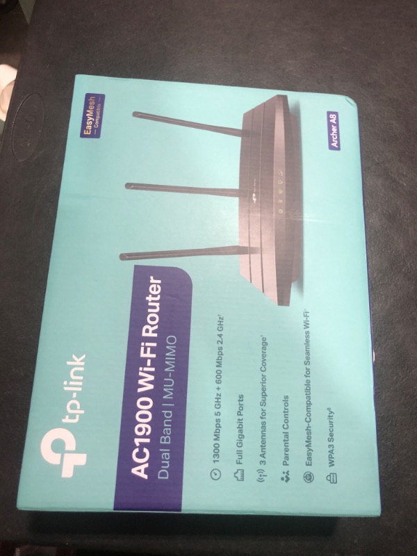Photo 1 of TP-Link AC1900 Smart WiFi Router (Archer A8) -High Speed MU-MIMO Wireless Router, Dual Band Router for Wireless Internet, Gigabit, Supports Guest WiFi