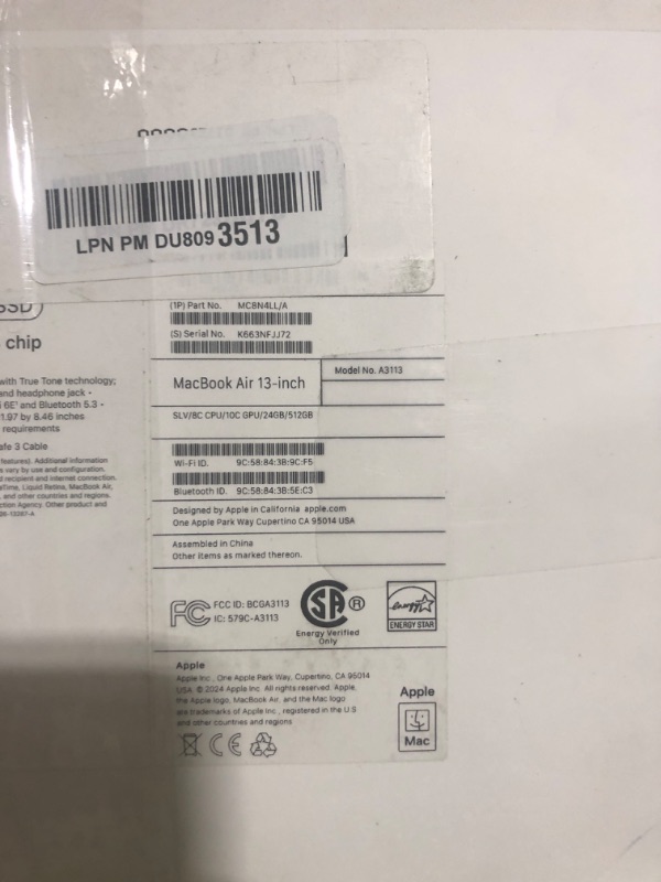Photo 1 of Apple 2024 MacBook Air 13-inch Laptop with M3 chip: Built for Apple Intelligence, 13.6-inch Liquid Retina Display, 24GB Unified Memory, 512GB SSD Storage, Backlit Keyboard, Touch ID; Silver