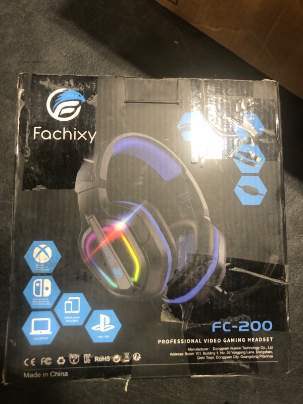 Photo 1 of (NEW Fachixy FC200 Gaming Headset for PS4, PS5, Switch, Xbox One, Mac, Noise Canceling Headphones with Microphone, Computer Headset with 3.5mm Jack & RGB Light