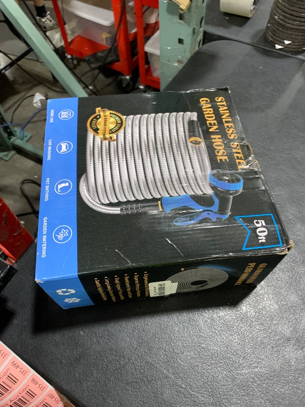 Photo 1 of Garden Hose 50FT, Water Hose with 10 Function Nozzle, Garden Hose Metal with Leak-proof Connectors, Kink-Free & Ultra Flexible, Rust/Pet/Puncture Proof for Lawn, Yard, RV, Car Wash, 550PSI