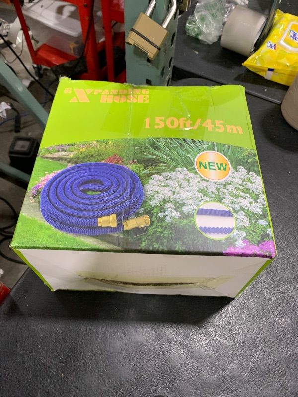 Photo 1 of J&B XpandaHose 150ft Expandable Garden Hose with Holder - Heavy Duty Superior Strength 3750D - 4 -Layer Latex Core - Extra Strong Brass Connectors and 10 Spray Nozzle w/Storage Bag (Black 150)