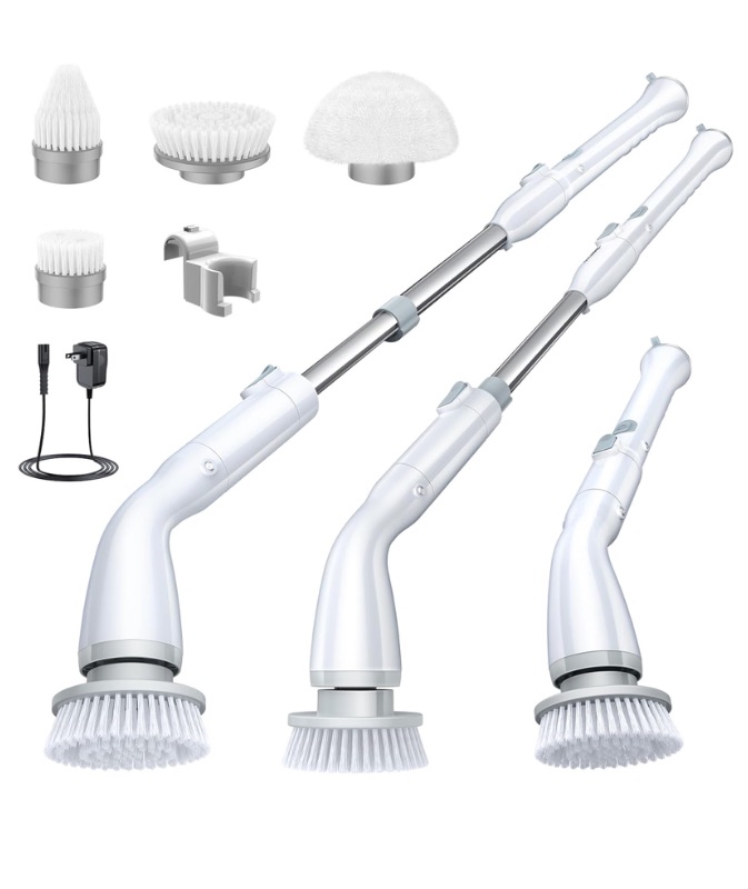 Photo 1 of LABIGO Electric Spin Scrubber, Cordless Cleaning Brush Scrubber with 4 Replaceable Brush Heads and Adjustable Extension Handle, IPX7 Waterproof Power Cleaning Brush for Bathroom Tub Floor Tile Shower
