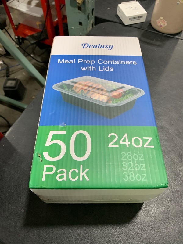 Photo 1 of Dealusy 50 Pack (100-Piece) 24 oz Meal Prep Containers Reusable with Lids, Sturdy Leakproof & Food Safe, Microwave, Freezer, Dishwasher Safe Prep Containers, To Go Take Out Plastic Food Storage