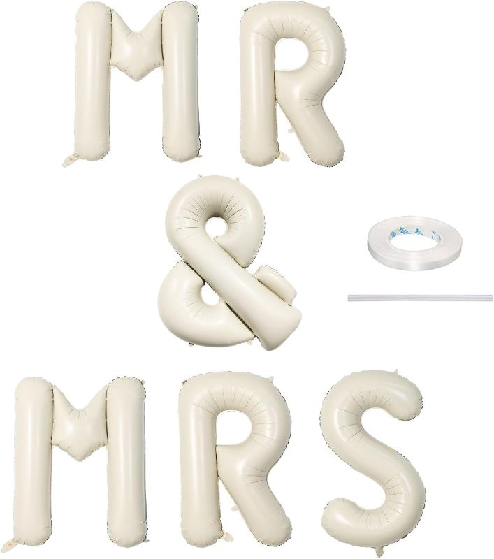 Photo 1 of 40 Inch Beige MR & MRS Balloons for Wedding Decor, Large Cream Mr and Mrs Foil Balloon Letter, Ivory White Sand Mr to Mrs Banner Sign for Bride Groom Engagement Couple Sweetheart Party Decorations