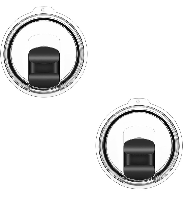 Photo 1 of 30 oz Tumbler Lids for Yeti, 2 Pcs Replacement Magnetic Spill-Resistant Lids for Yeti 20 oz Tumbler, 10 oz Mug, 10 oz Lowball with Magnetic Slider Switch, BPA Free (Black+Black)