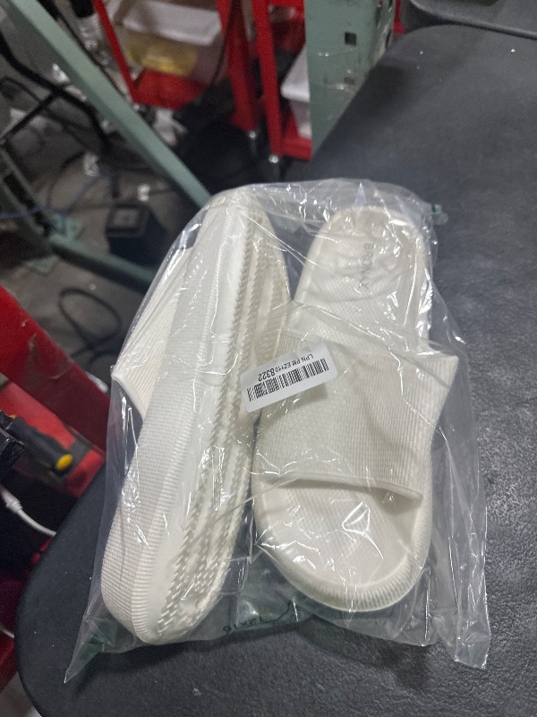 Photo 1 of rosyclo Pillow Slippers, Massage Shower Bathroom Slipper, Non-Slip Open Toe Super Soft Extra Thick Sole Sandals Cloud Cushion Slide Home Slippers for Women and Men Platform Shoes, White