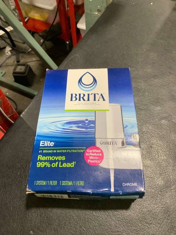 Photo 1 of Brita Faucet Mount System, Water Faucet Filtration System with Filter Change Reminder, Reduces 99% of Lead, Made Without BPA, Fits Standard Faucets Only, Elite, Chrome, Includes 1 Replacement Filter