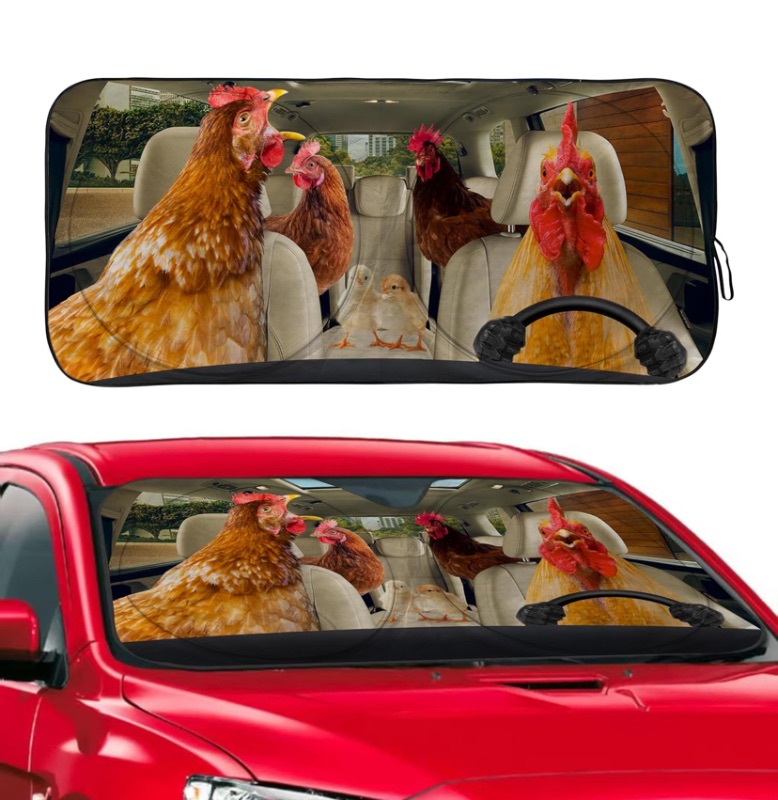 Photo 1 of Funny Rooster Chicken Windshield Sunshade for Car SUV Truck Foldable Uv Ray Reflector Front Window Sun Shade Visor Shield Cover -59" X 31"