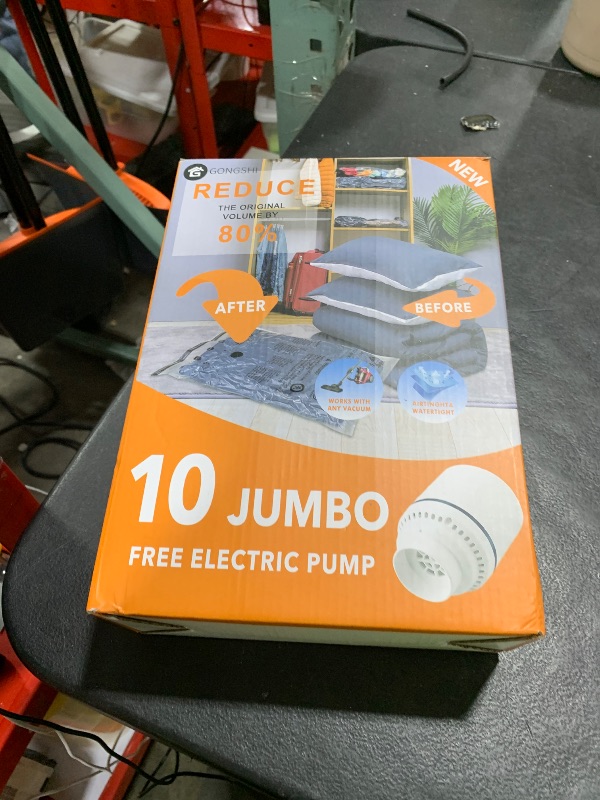 Photo 1 of 10 Jumbo Vacuum Storage Bags with Electric Pump,Plastic Packaging Bags, Space Saver Bag for Clothes, Mattress, Blanket, Duvets, Pillows, Comforters, Travel