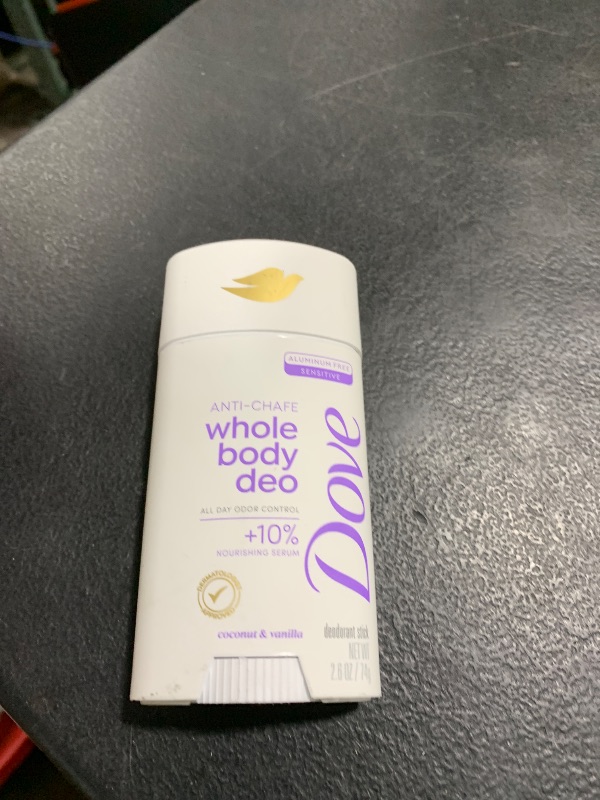 Photo 1 of Dove Whole Body Deo Aluminum Free Anti-Chafe Deodorant Stick Coconut & Vanilla for 72h Odor Control 2.6 Oz