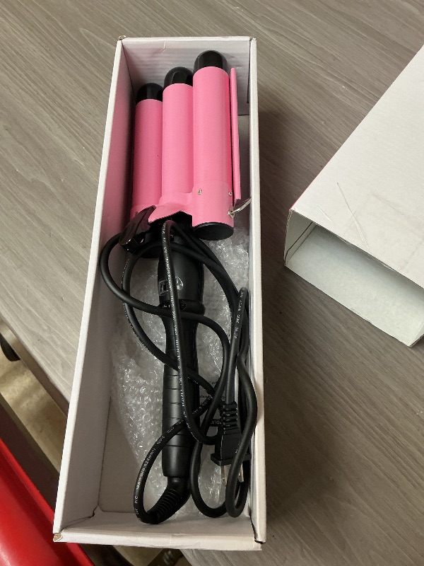 Photo 1 of SOMOYA 3 Barrel Curling Iron, 1 Inch Hair Waver with LCD Display, Temperature Adjustable Ceramic Beach Hair Waver Wand for Women (1.26Inch, Pink)