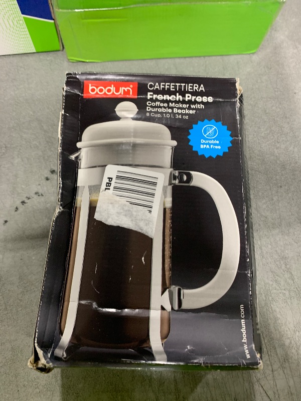 Photo 1 of Bodum 34oz Caffettiera French Press Coffee Maker with Reusable Stainless Steel Filter, BPA-Free Plastic Carafe, White