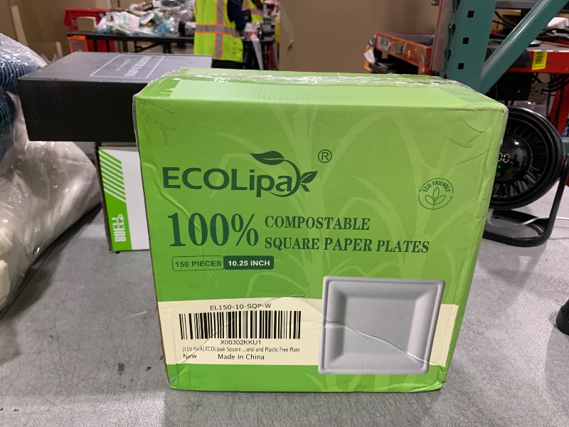 Photo 1 of ECOLipak 150 Pieces Compostable Square Paper Plates, 10 inch Heavy Duty Disposable Plates, Eco-friendly Biodegradable Sugarcane Bagasse Plates for Party Dinner Birthday
