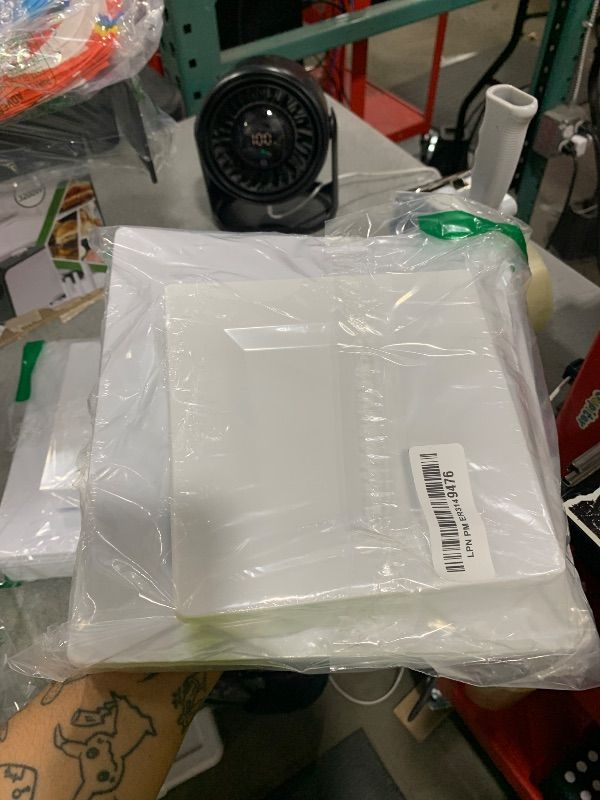 Photo 1 of Goodluck 60 Pack Disposable Square Plastic Plates - Heavy Duty Dinner (9.5") & Dessert (6.5") Plates - Fancy for Wedding, Holiday, Birthday - White