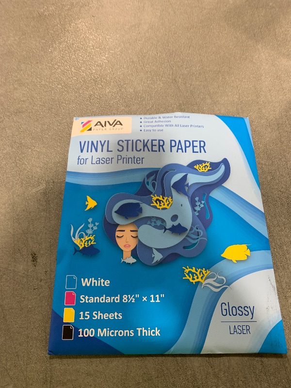 Photo 1 of Printable Vinyl Sticker Paper for Laser Printer - Glossy White - 15 Self-Adhesive Sheets - Waterproof Decal Paper - Standard Letter Size 8.5"x11"