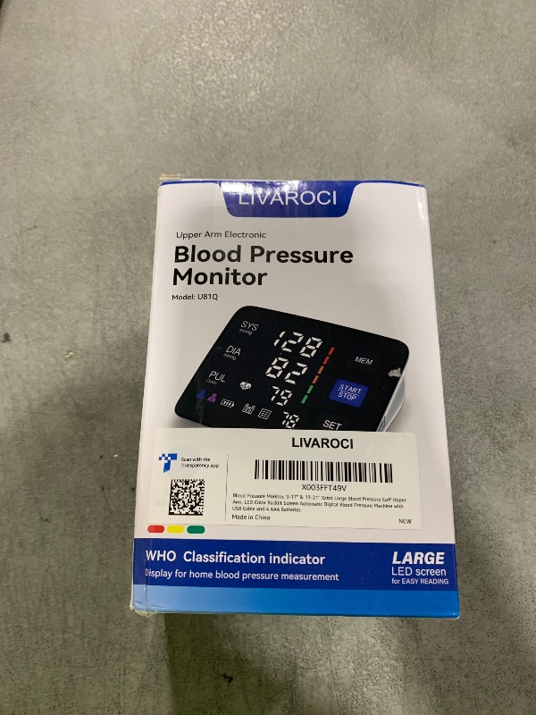Photo 1 of Blood Pressure Monitor, 9-17'' & 13-21'' Extra Large Blood Pressure Cuff Upper Arm, LED Color Backlit Screen Automatic Digital Blood Pressure Machine with USB Cable and 4 AAA Batteries