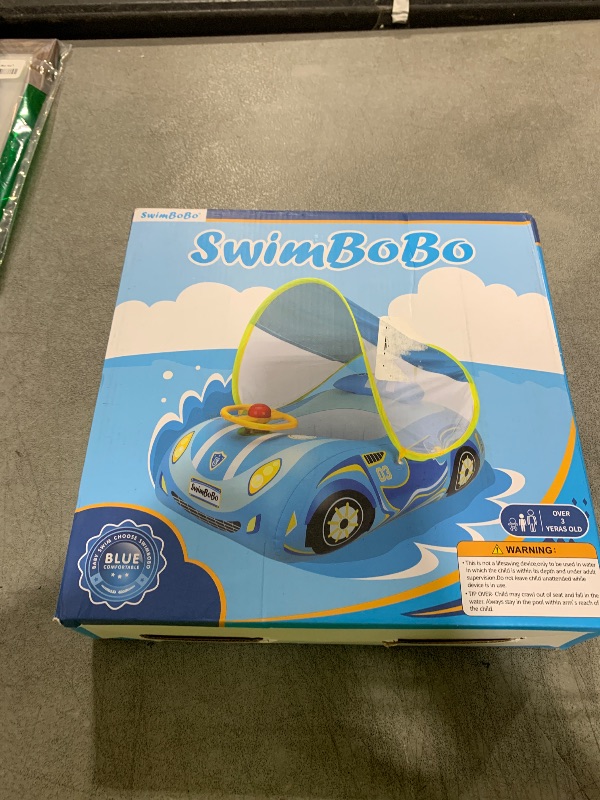 Photo 1 of Swimbobo Toddler Pool Float Inflatable Car Baby Swim Float with Adjustable Sun Canopy and Safety Seat Pool Toys for Kids 3+ Years Old (Blue Sports Car)