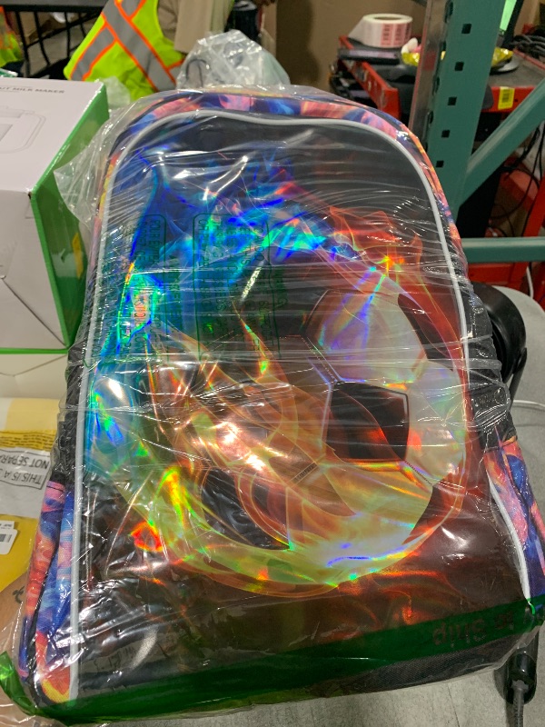 Photo 1 of KLFVB 3PCS Kids Backpack, 17" Boys Football Bookbag and Lunch Box, Water Resistant Teenagers School Backpacks for Middle Elementary - Flame Soccer