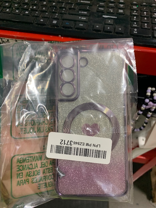 Photo 1 of Finyosee for Samsung Galaxy S22 Case Magnetic Phone Cases [Compatible with Magsafe], Soft Luxury Gradient Glitter Cute Heart Plating Bling Shockproof Cover for Women Girls-Purple