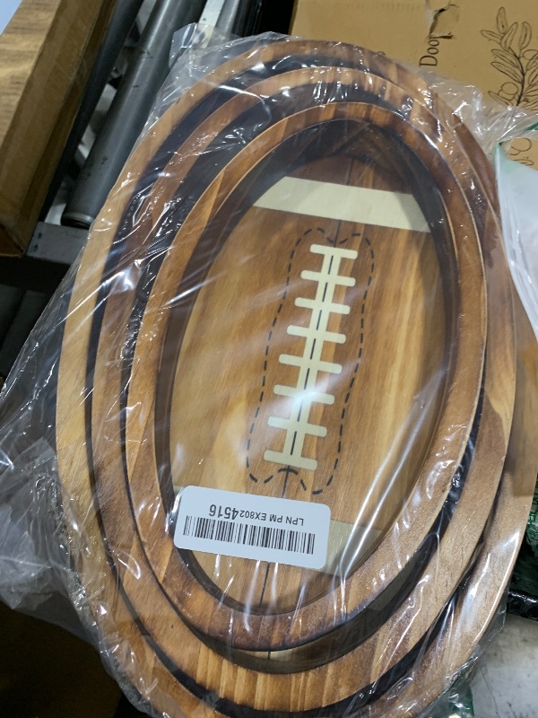 Photo 1 of 3Pcs 15" 13" 11" Football Shaped Wooden Serving Trays - Oval Wood Platter & Charcuterie Plate Board for Game Party Decor
