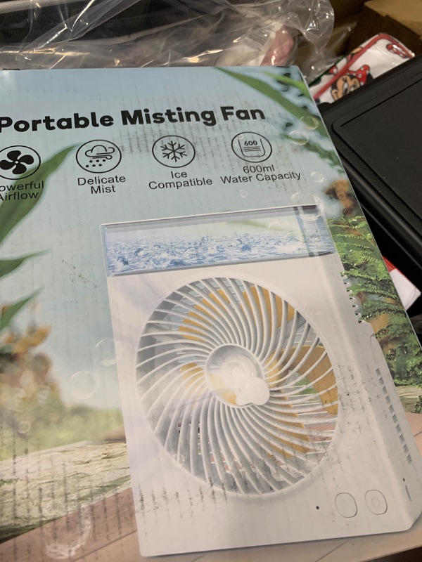 Photo 1 of JINLICTE Portable Misting Fan, 8000mAh 8-Inch Rechargeable Water Cooling Mist Fan with 600mL Water Tank, Quiet USB Battery Powered, Perfect Cooling for Camping Home Outside Office