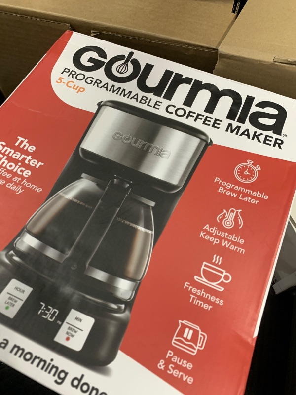Photo 1 of Gourmia GCM3518 5-Cup Programmable Drip Coffee Maker, Brew Later Timer, Adjustable 4-Hr Keep Warm, Pause & Serve, Freshness Timer, 700 W Compact Glass Carafe, EZ-View Water Window