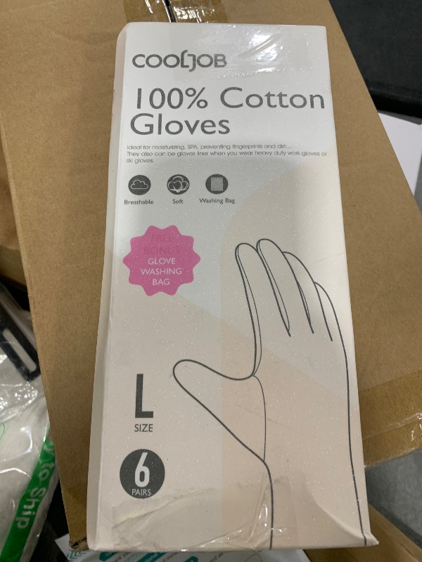 Photo 1 of COOLJOB 100% Cotton Gloves, 6 Pairs White Cotton Gloves for Dry Hands Moisturizing & Eczema, Overnight Lotion, Sleep & Spa Treatment for Women & Men, Breathable Work Glove Liners, Large Size