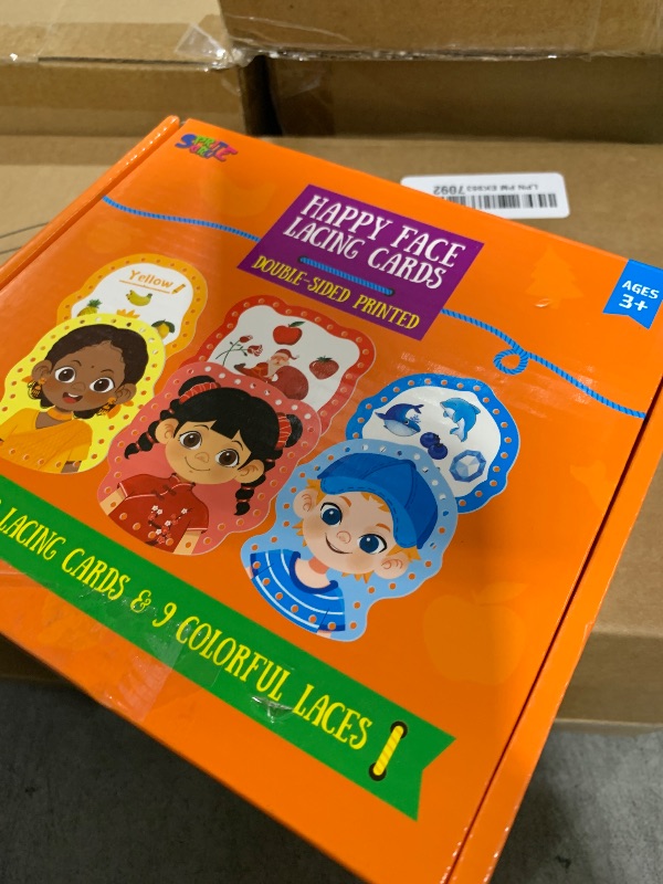 Photo 1 of 9 Pieces Happy Face Lacing Cards, 9 Double Sided Color Sewing Cards with 9 Colorful Laces, Educational & Learning Activity Games, Imagination Development Lacing Toys for Preschoolers, Kids