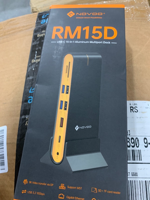 Photo 1 of NOVOO 15-in-1 Vertical/Horizontal USB C Docking Station Triple Monitor – 8K@30Hz DP, Dual 4K@60Hz HDMI, 10Gbps USB-A/C, SD/TF, 1Gbps Ethernet,Dual Monitor Adapter Dock for MacBook, Windows Laptops