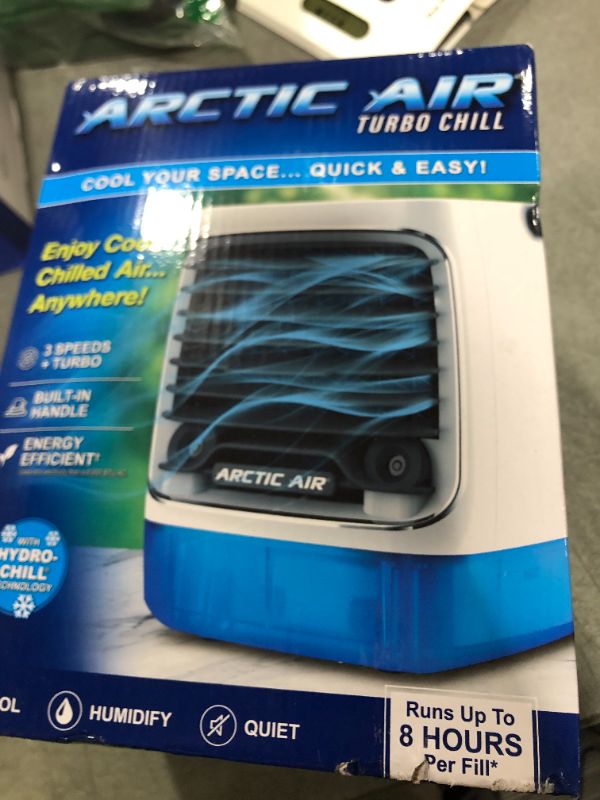 Photo 1 of Ontel Arctic Air Turbo Chill Evaporative Cooler with HydroChill Technology, 4-Speed Portable Air Cooler Fan, Up To 8 Hr Per Fill, 7-Color LED, Simple & Whisper Quiet Operation, for Home or Office Use