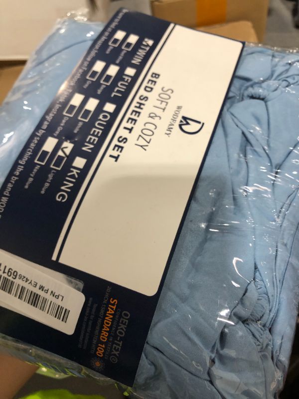 Photo 1 of WODFAMY Microfiber Easy Fit Twin Size Bed Sheet Set Extra Soft Deep Pockets Luxury Hotel 3 Piece Set Light Blue Bed Sheets Twin Sheets