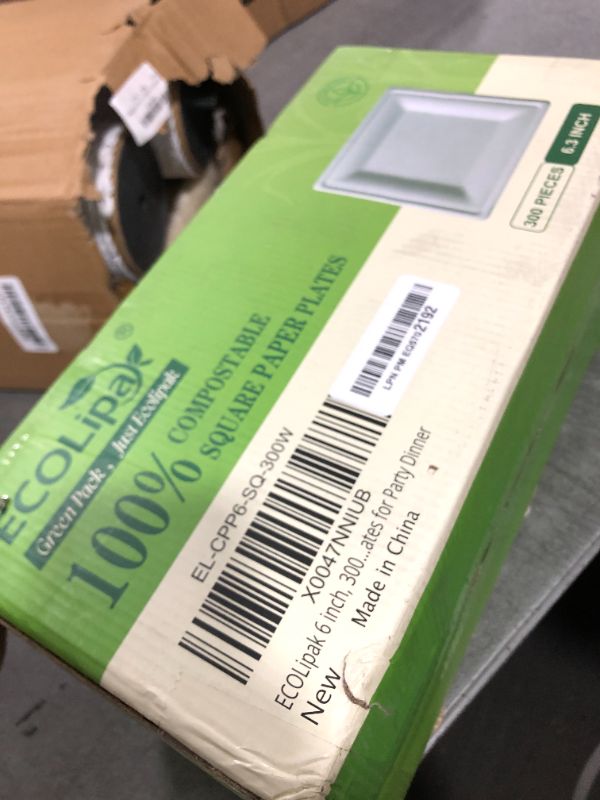 Photo 1 of ECOLipak 6 Inch Compostable Square Paper Plates, 300 Count Heavy Duty White Small Paper Appetizer Plates, Disposable Biodegradable for Dessert Daily meals, Dinner, Parties, BBQ