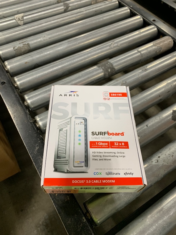 Photo 1 of ARRIS (SB6190) - Cable Modem - DOCSIS 3.0 32x8 Gigabit Modem, For Comcast Xfinity, Cox, check with ISP for compatibility [Not for Spectrum] 1 Gbps Port, 800 Mbps Max Speed, 2 Year Warranty - White