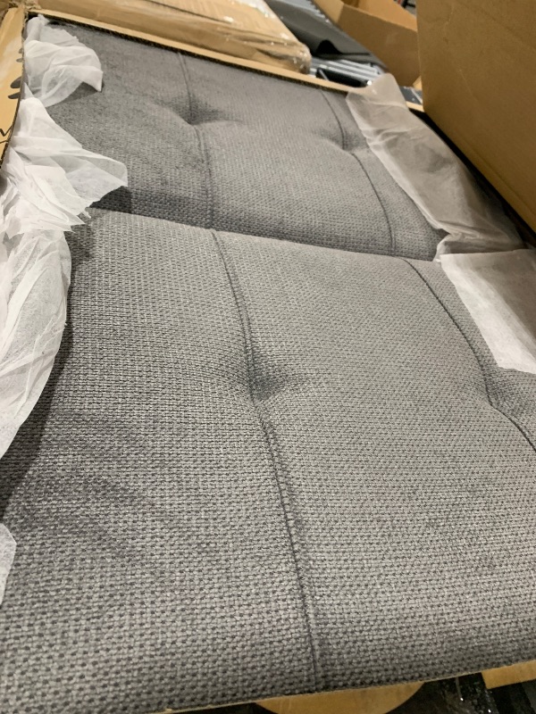 Photo 1 of COLAMY Futon Sofa Bed-Fabric Small Futon Couch, Convertible Design with 2 Cup Holders, Removable Soft Armrest, Adjustable Backrest for Dorm/Bedroom/College Lightgrey