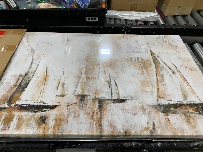 Photo 1 of sechars Sailboats Painting Canvas Art Abstract Sailing Boats Wall Decor Rustic Nautical Theme Home Office Living Room Decorations 24x48 Inch (Brown)