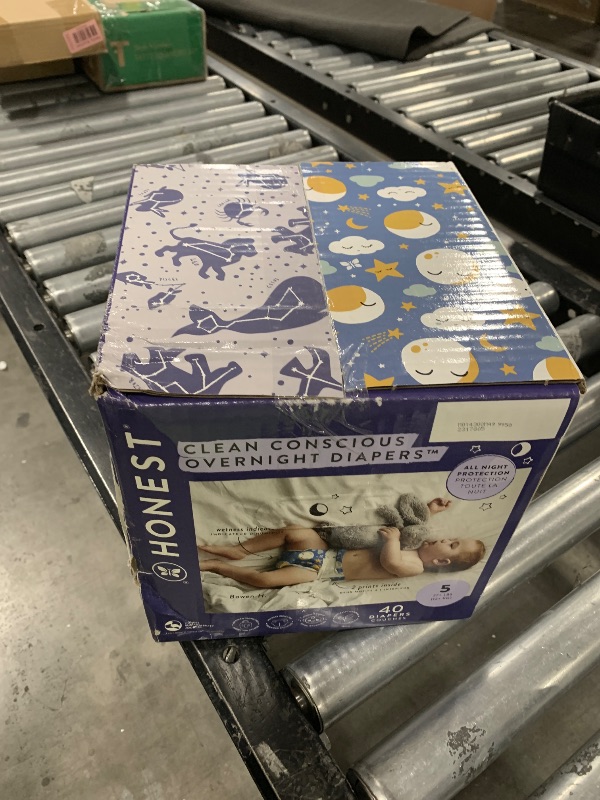 Photo 1 of The Honest Company Clean Conscious Overnight Diapers for Sensitive Skin | Hypoallergenic, Fragrance Free | Cozy Cloud + Star Signs | Club Box, Size 5 (27+ lbs), 40 Count