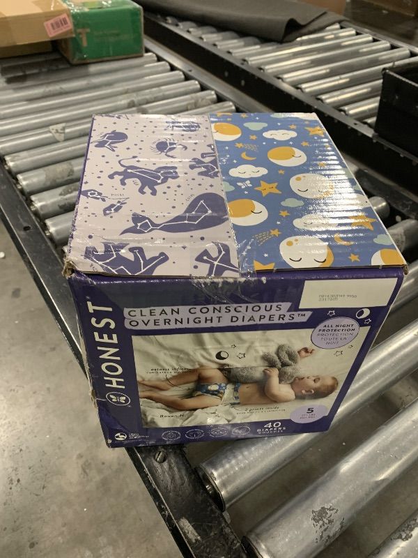 Photo 1 of The Honest Company Clean Conscious Overnight Diapers for Sensitive Skin | Hypoallergenic, Fragrance Free | Cozy Cloud + Star Signs | Club Box, Size 5 (27+ lbs), 40 Count