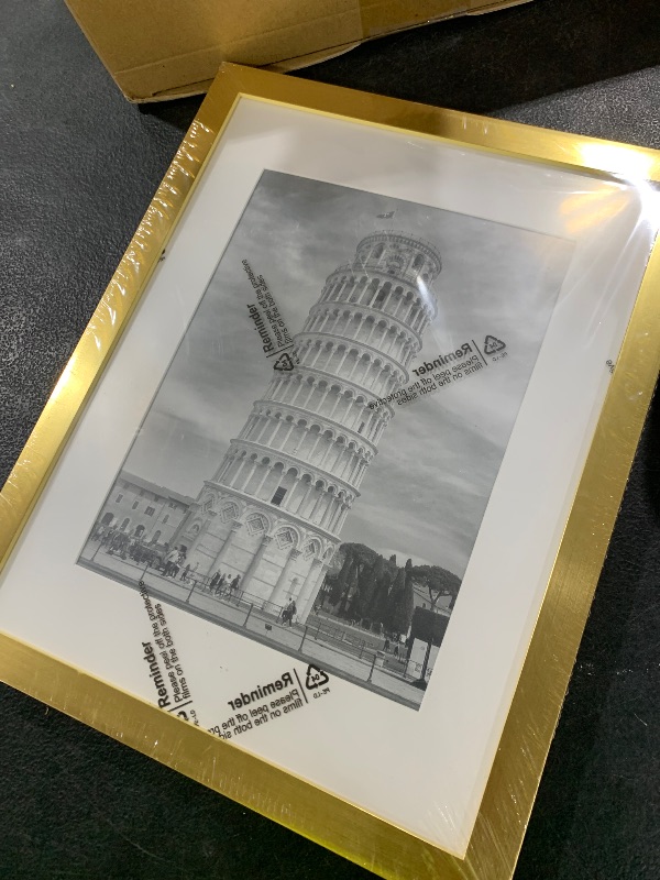 Photo 1 of HappyHapi 8.5x11 Picture Frame Gold, Gold Picture Frames Display Photos 6x8 with Mat or 8.5x11 Without Mat, 1 Pack Plastic Frame for Wall & Tabletop for Home Decor