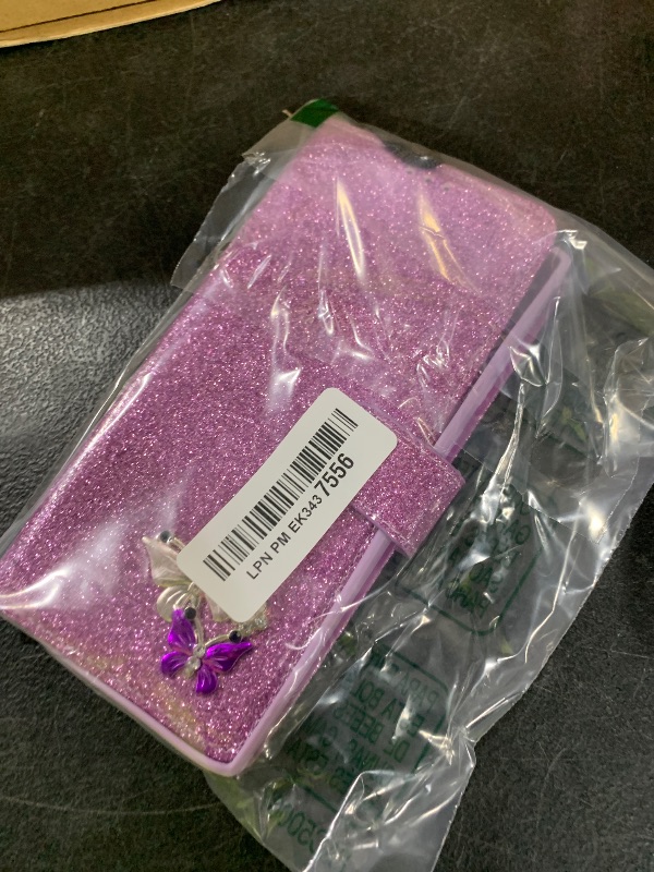 Photo 1 of UEEBAI Wallet Case for Samsung Galaxy S22 Ultra 5G, Glitter PU Leather Phone Case Card Slots Kickstand Case Magnetic Closure Bling Flip Case Shockproof Hand Strap Flip Cover - Glitter Purple