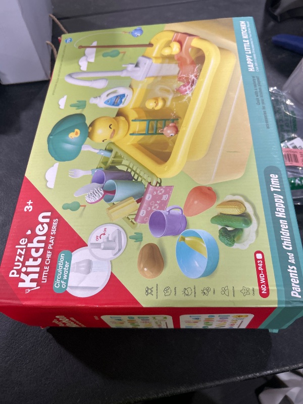 Photo 1 of Play Sink with Running Water, Kitchen Play Sink Toy with Electric Faucet, Play Kitchen Accessories, Floating Pool Toys & Fishing Game, Kids Pretend Play-Dishwasher Play Set for Boys Girls Toddlers