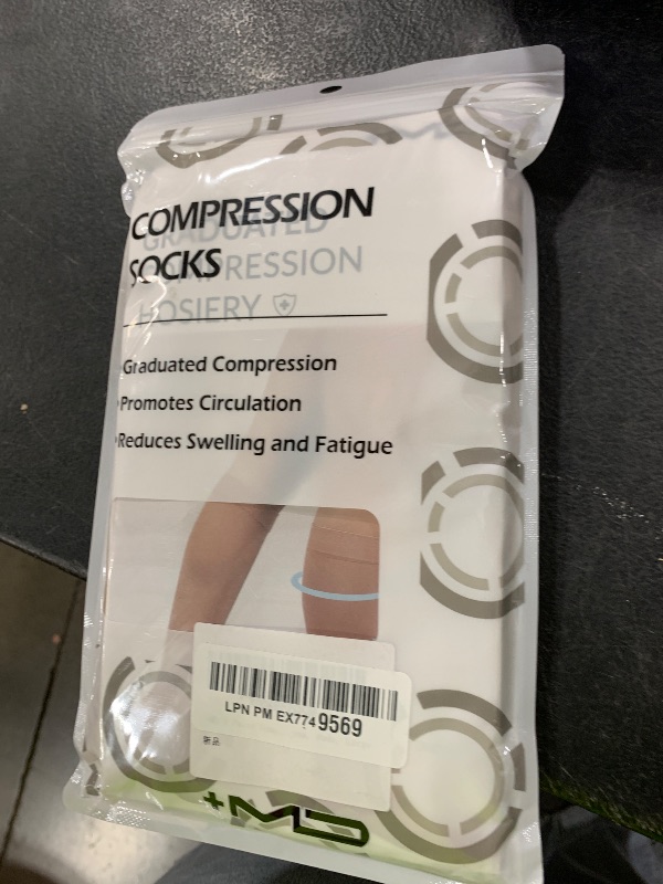 Photo 1 of +MD 2 Pairs Compression Socks for Women & Men Medical Grade 20-30 mmHg, Open-Toe knee High Stocking, Support for edema, Varicose Veins, Nude, Large