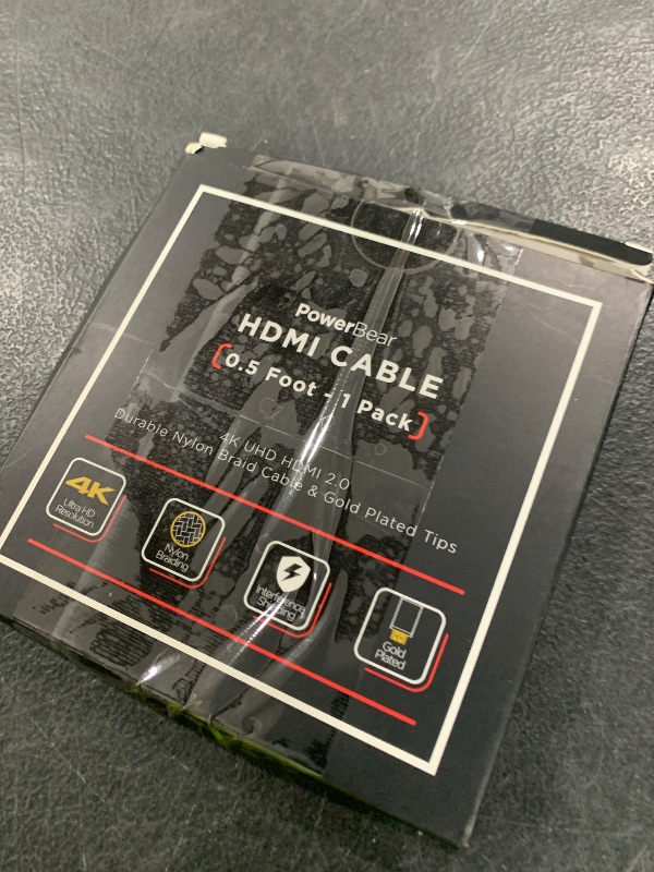 Photo 1 of PowerBear 4K HDMI Cable 0.5 ft | High Speed, Braided Nylon & Gold Connectors, 4K @ 60Hz, Ultra HD, 2K, 1080P, ARC & CL3 Rated | for Laptop, Monitor, PS5, PS4, Xbox One, Fire TV, Apple TV & More